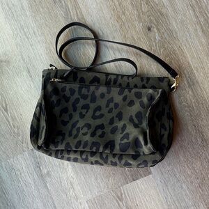 Clare V Gosee Green Suede Leopard Print Crossbody Bag Clutch